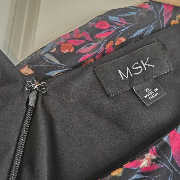 MSK Floral Chiffon Dress Size XL Sheer Sleeve Tie Back Boho Romantic Fall Outfit - Picture 3 of 10